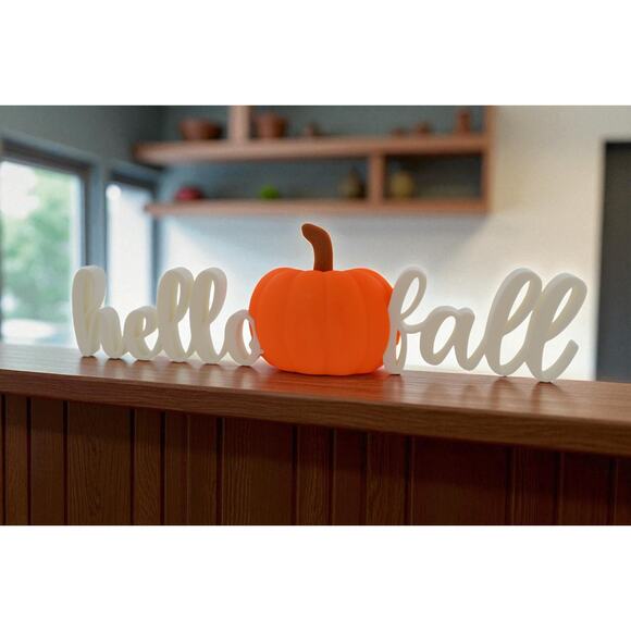 Hello Fall Pumpkin Sign 3D Printed PLA Autumn Tabletop/Desk Decor 10.5” Wide - Picture 2 of 3